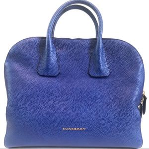 Burberry Medium Greenwood Satchel Brilliant Blue Gold Hardware Strap Dust Bag